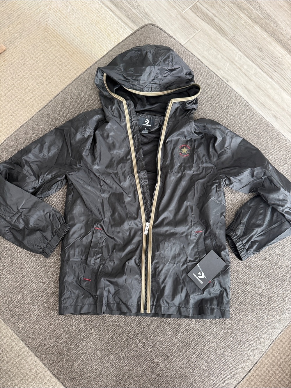 Converse Black Hooded Lightweight Jacket with Contrast Trim